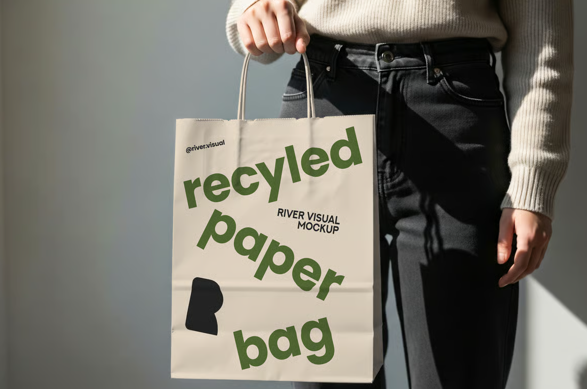 环保手提纸袋样机(PSD样机模板)可商用产品包装样机免费下载!-优享侠