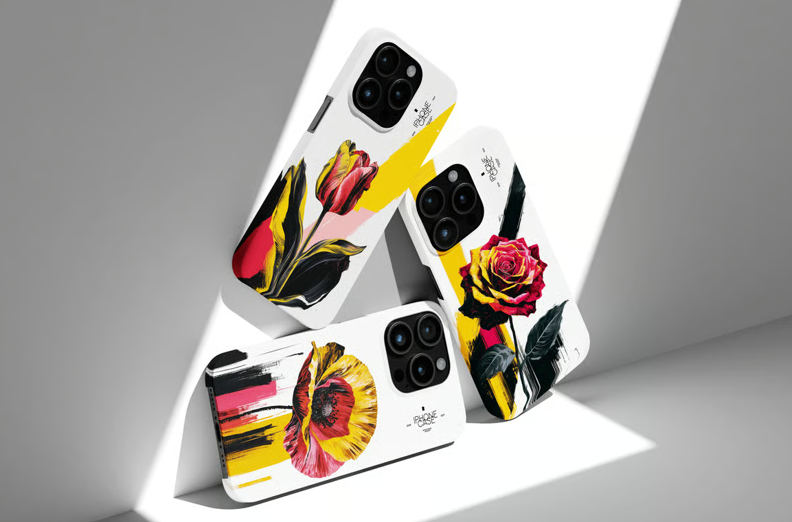 3个靠墙的iPhone 15 Pro手机保护壳（PSD样机模板）可商用样机素材免费下载！-优享侠
