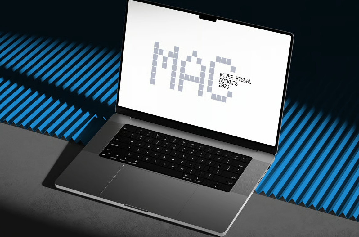 放置在地板上的Macbook Pro 16（PSD样机模板）可商用无版权样机免费下载！-优享侠