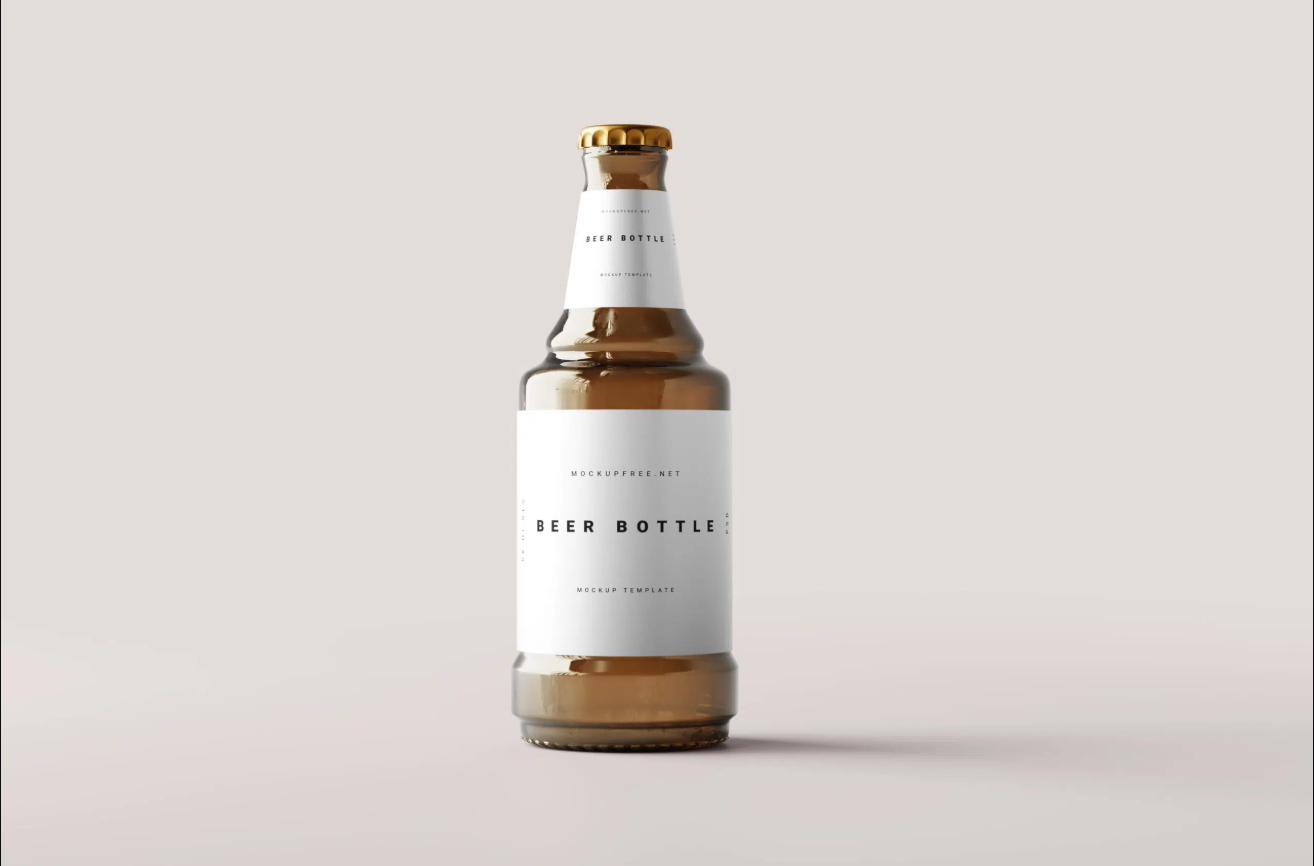 琥珀色玻璃短啤酒瓶模型-优享侠